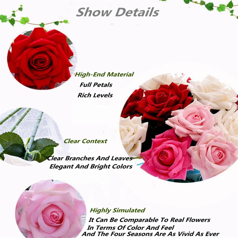 

4pcs Single Rose Artificial Flowers Decoration Home Bride Hand Hold Fake Flowers Wedding Decor 51cm