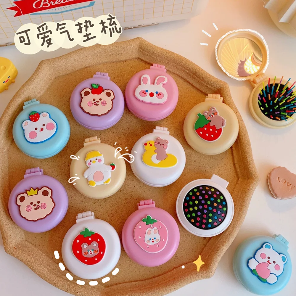 

Hair Comb Cute Cartoon Soft Mirror Integrated Mini Portable Comb Air Cushion Massage Hair Comb Women