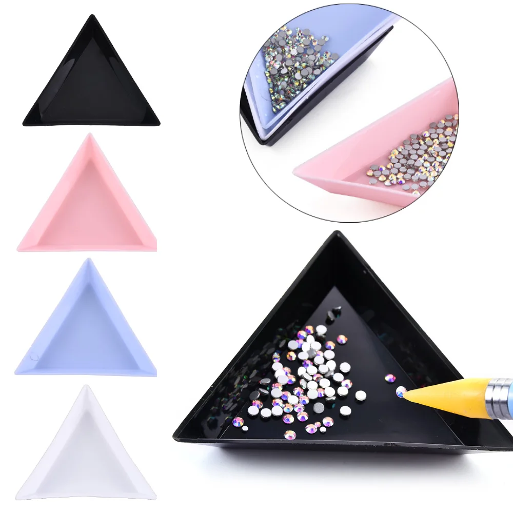 

5Pc Plastic Triangle DIY Rhinestone Storage Box Nail Art Plate Dotting Tool Tray Holder Container Jewelry Decoration Glitter Cup