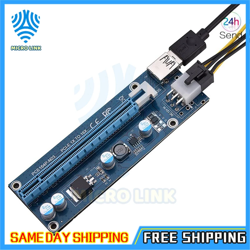 mlc Mini PCIe PCI-E PCI Express Riser Card to PCIE Extender 16X SATA 6Pin IDE Molex Power Cable for BTC ETH Litecoin Miner Mi | Компьютеры