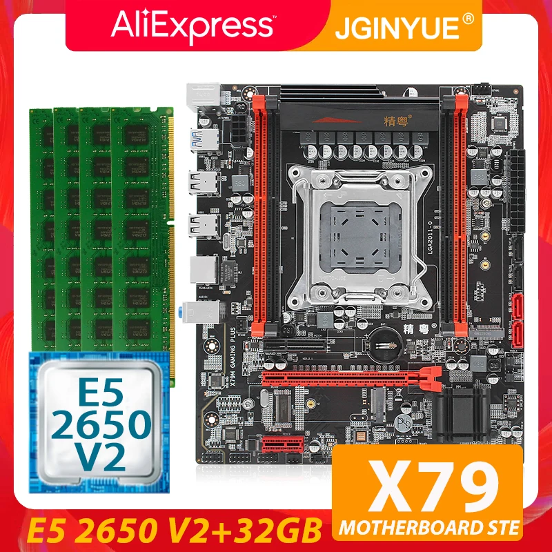 Bestellen JGINYUE X79 Turbo Motherboard LGA 2011 Set Kit Mit Xeon E5 2650 V2 Prozessor Und DDR3 32GB(4*8GB) REG ECC Speicher X79M GAMING PL