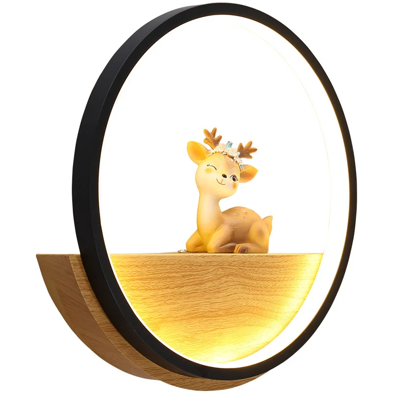 

European-style personality modern minimalist creative deer lighting round living room background wall bedroom wall lamp WF1023