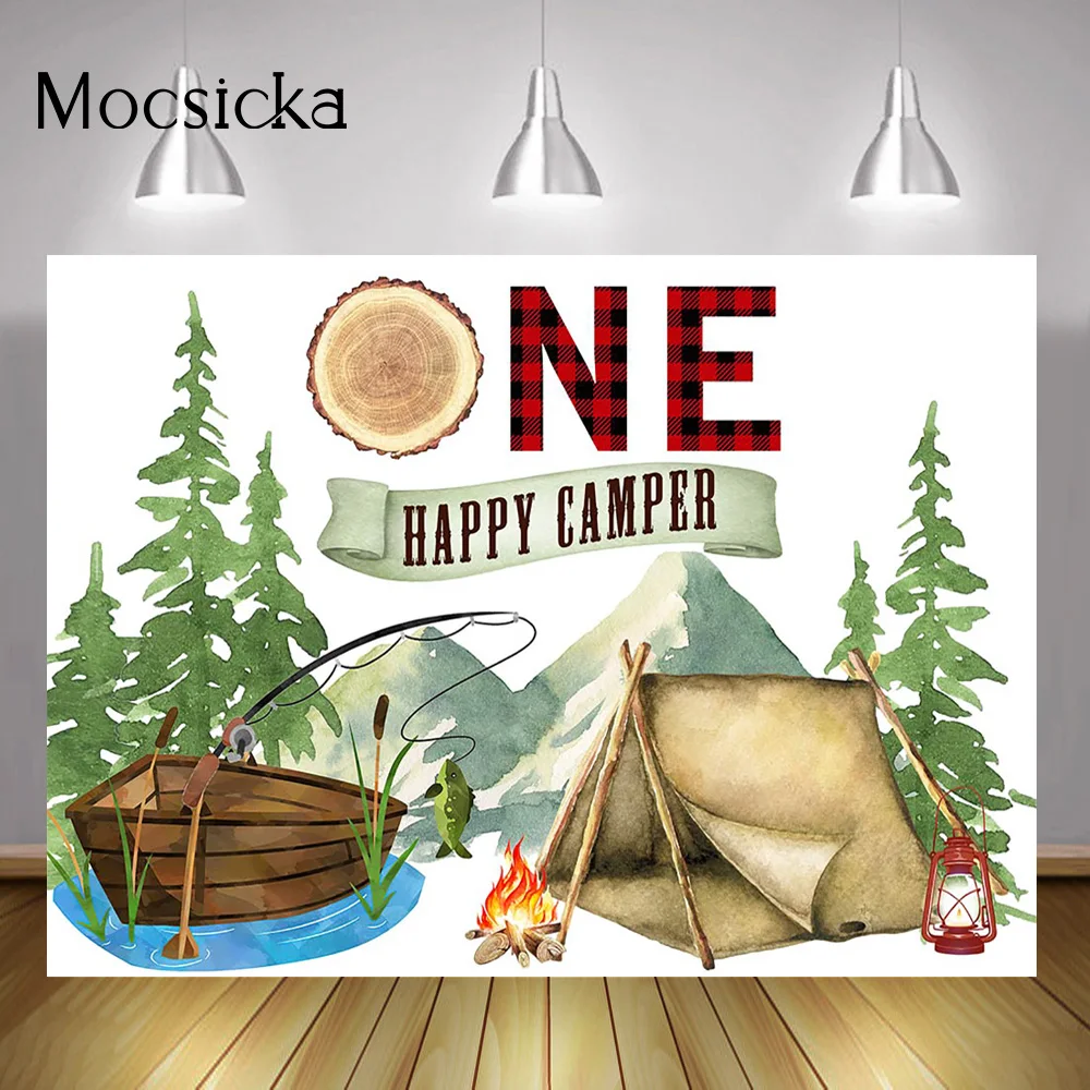 

Newborn Winter Happy Birthday Background Photo Wild One Birthday Party Props Happy Camper Camping Christmas Party Banner Decor