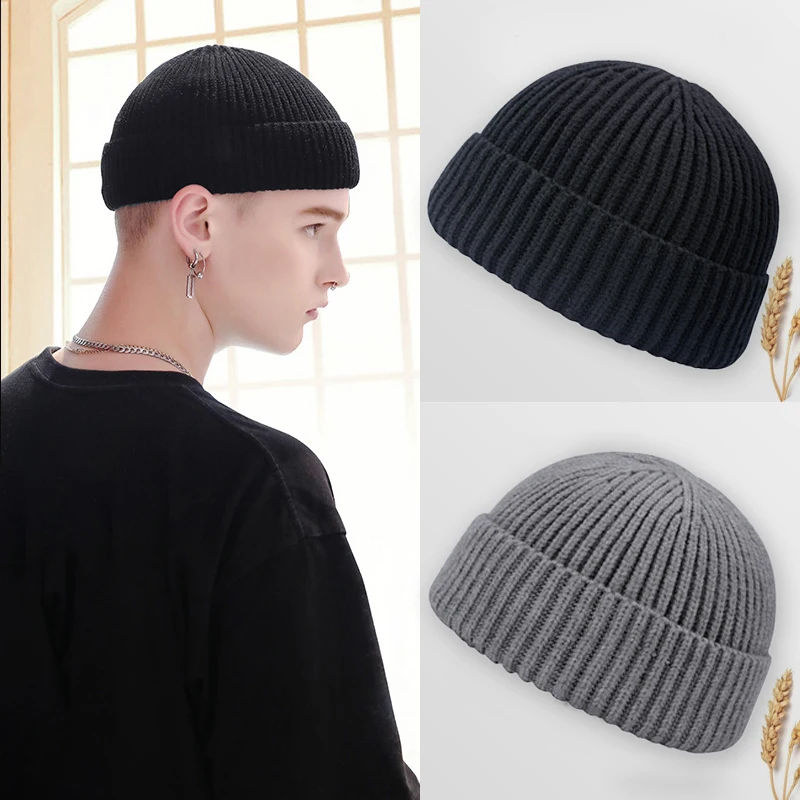 

Knitted Hats for Women Black Beanie Hat Winter Men's Hats Women Beanies For Ladies Skullcap Solid Cap Knitted Thick hat