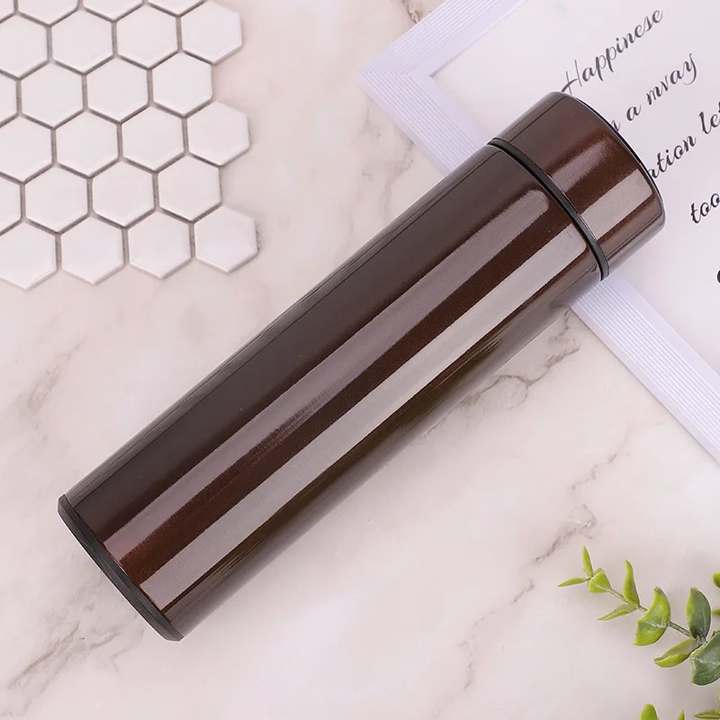 Dark Brown Интеллектуальное измерение температуры, чашка из нержавеющей стали с изоляцией, креативный подарок, светодиодный сенсорный дисплей, чашка для воды 500 мл - Цвет: Dark Brown