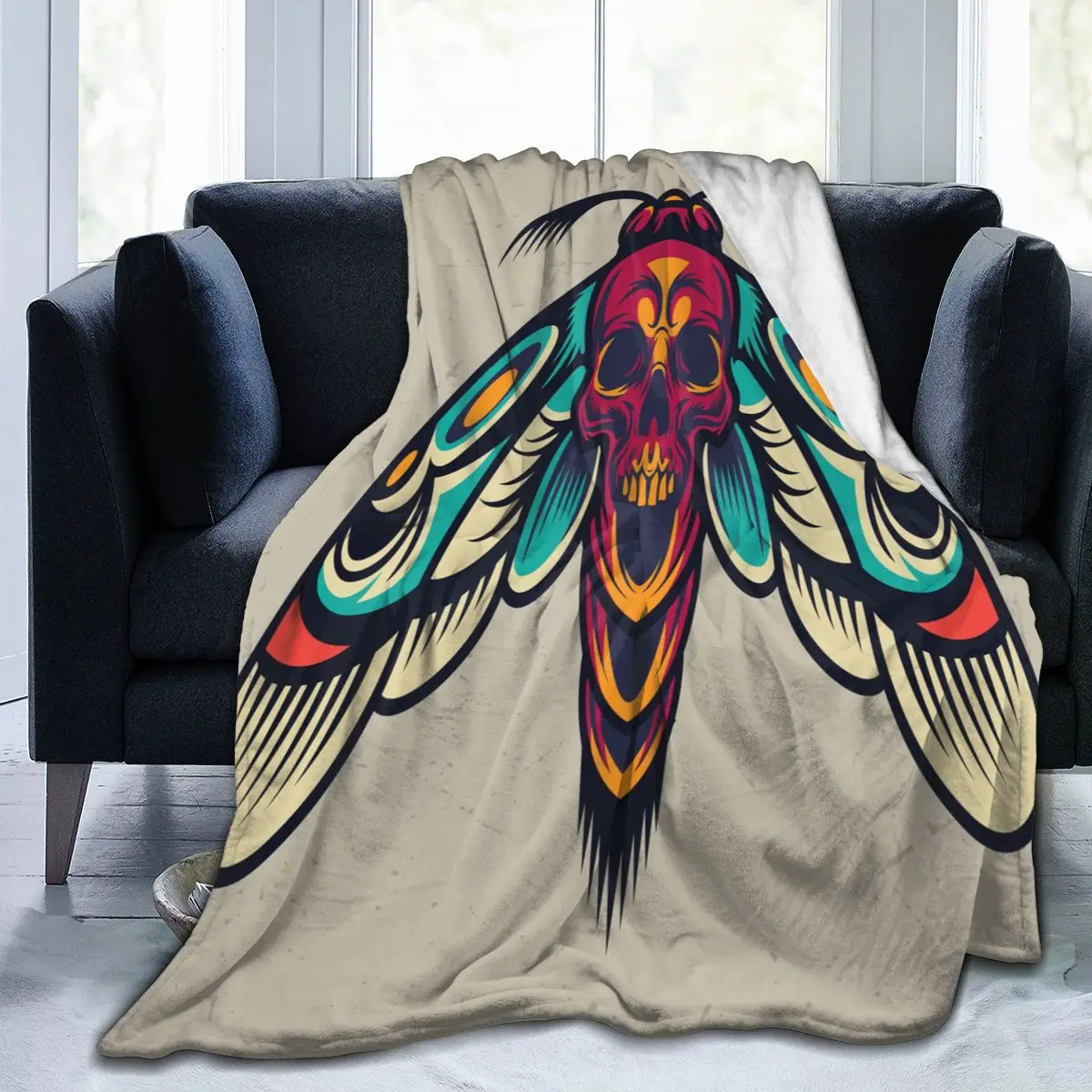 

Flannel Blanket Vintage Scary Moth Light Thin Mechanical Wash Warm Soft Blankets Throw on Sofa Bed Travel Patchwork