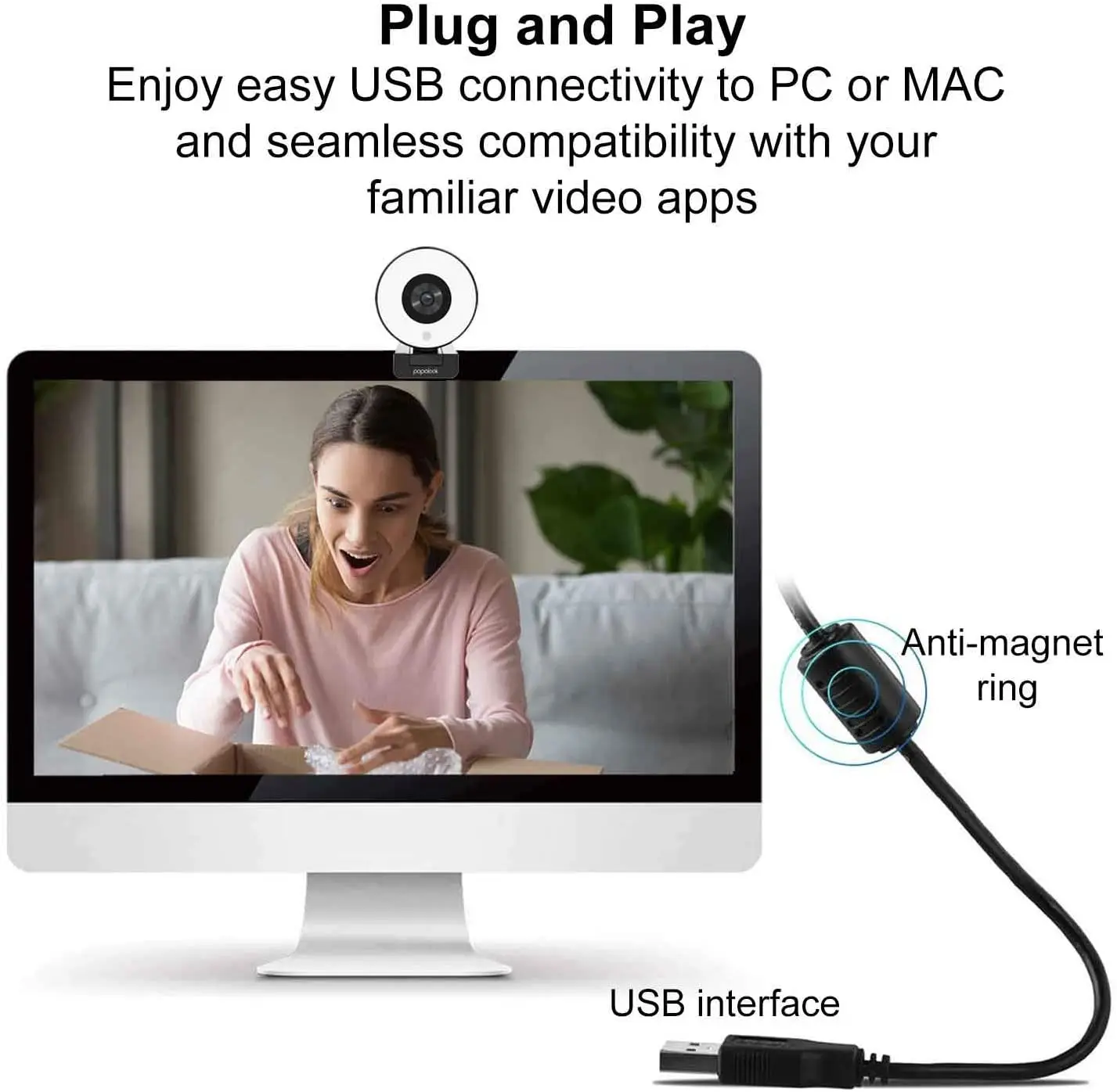 AUSDOM PA552 кольцевой светильник веб камера HD 1080P С микрофоном регулируемый