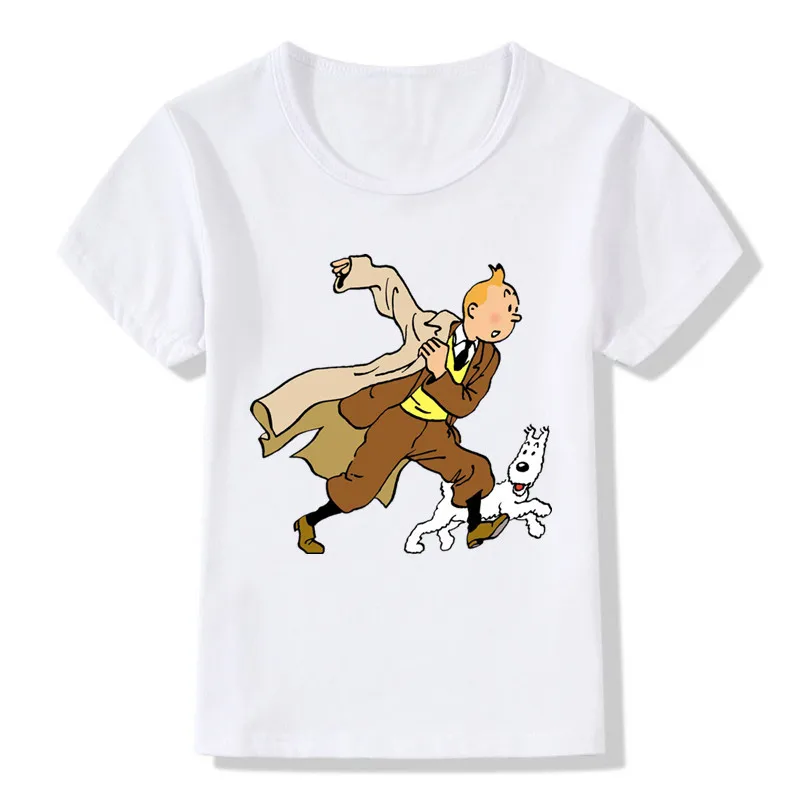 Футболка для мальчиков и девочек с мультяшным принтом Тинтин Милоу Детские