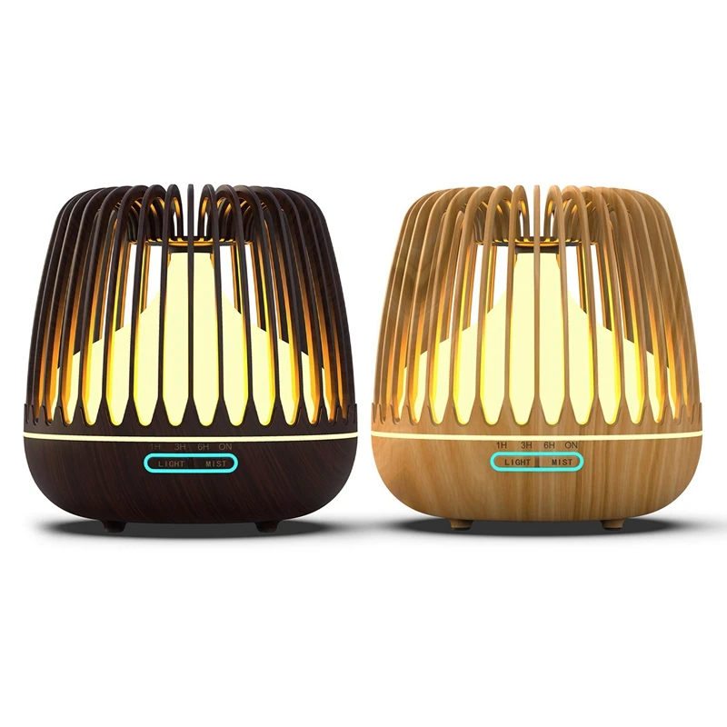 

2Set 500ML Aroma Essential Oil Diffuser Ultrasonic Air Humidifier Wood Grain Deep Wood & Light Wood US Plug