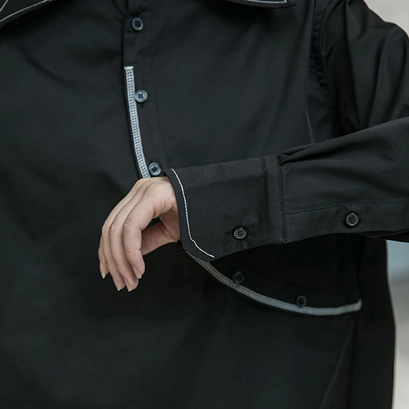 

CHICEVER Casual Shirts For Women Lapel Long Sleeve Striped Hit Color Oversized Designer Black Blouses Female 2020 Autumn Clothes