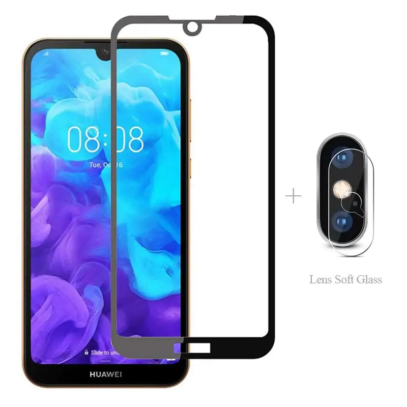 Закаленное стекло с полным покрытием + защита для камеры Huawei Y9 Prime 2019 Y9S Y7 Pro Y6 Y5 Lite