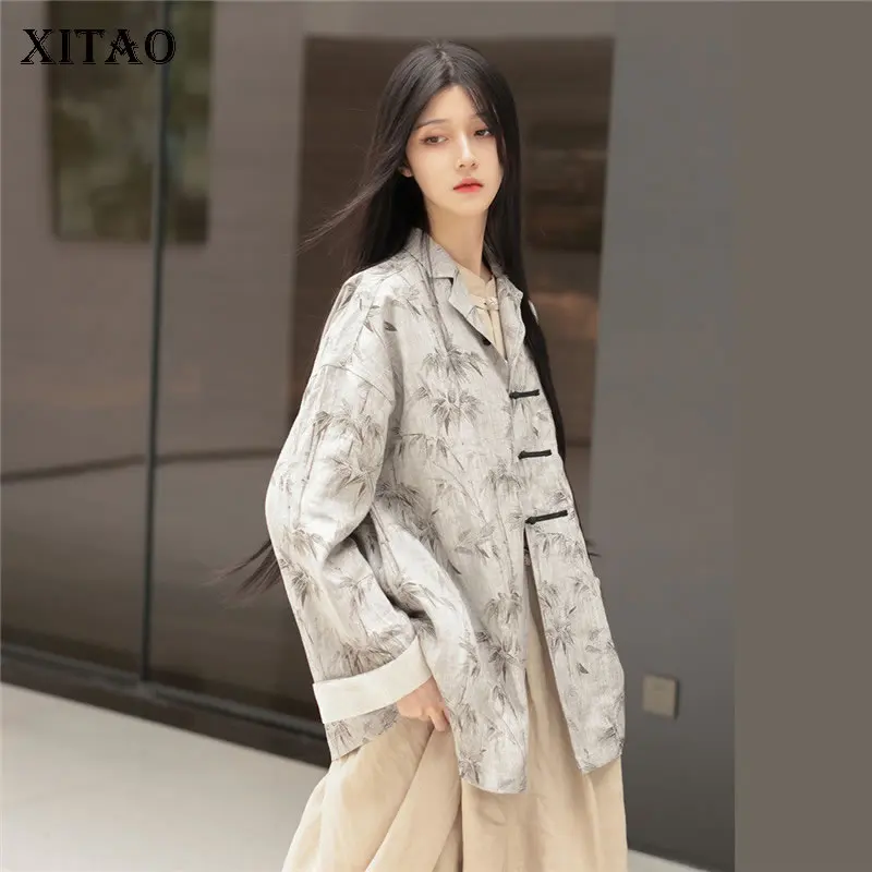

XITAO Women Trench Fashion New Print Pattern Single Breast Full Sleeve Minority Loose Pleated 2021 Autumn Trench Coat GWJ0958