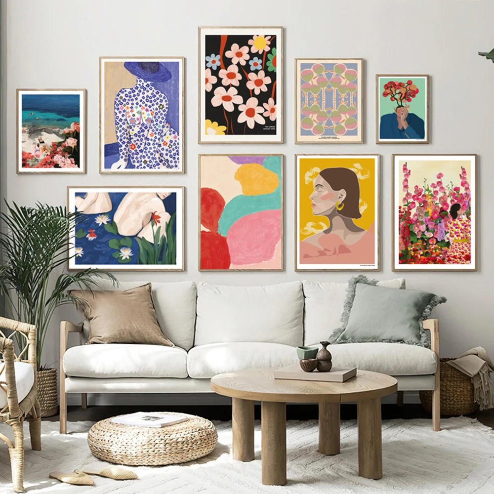 

Retro Literary Romantic Figure Canvas Painting Abstract Flower Poster For Living Room Wall Art Decorative Pictures Home Decor