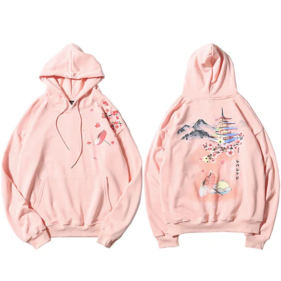 A89831 Pink Толстовки в стиле хип-хоп, мужская толстовка с японской башней, Харадзюку Кандзи, уличная одежда, пуловер с капюшоном, цветочный свитер, осенняя негабаритная рубашка - Цвет: A89831 Pink