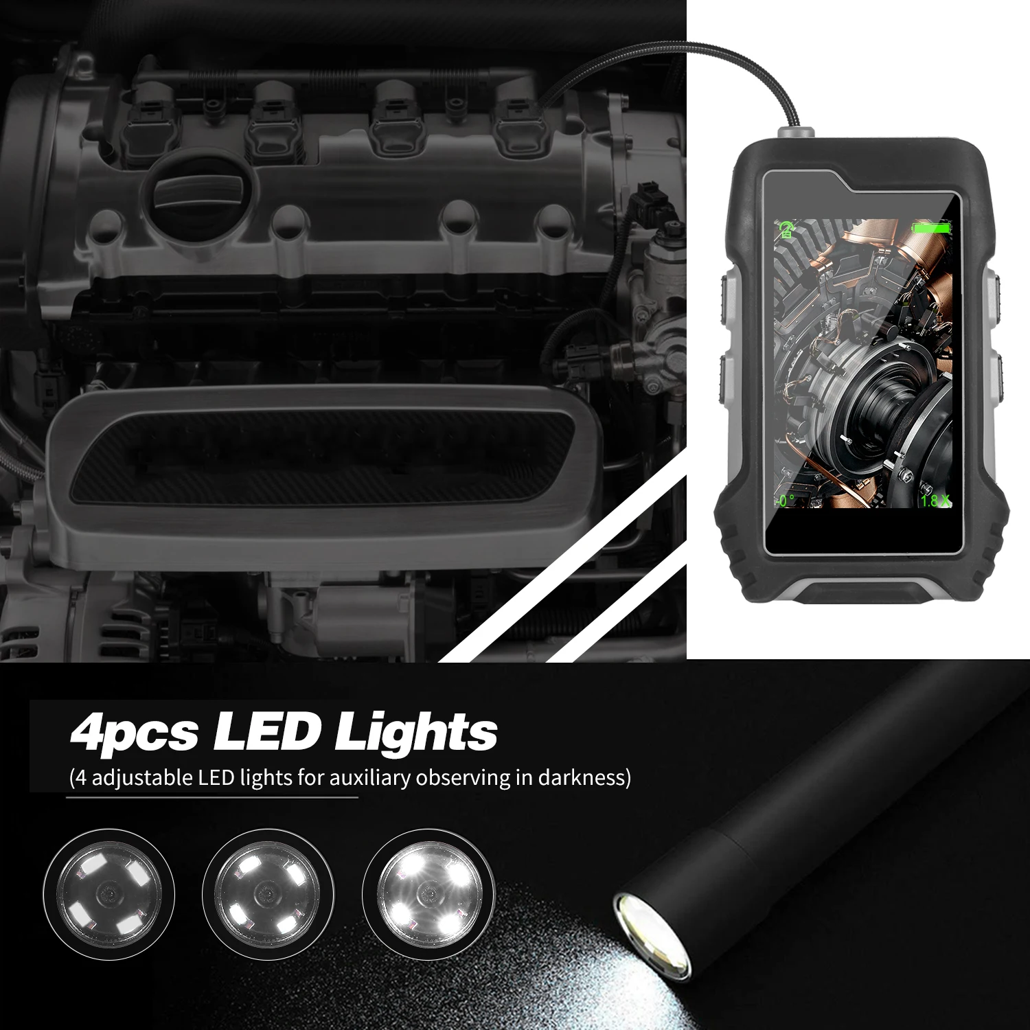 Portable 4.3&quot Waterproof Industrial Endoscope with 2.7&quot Soft Pipe Probe Camera for Vehicle/Air Conditioner/Pipeline Repairing |