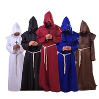 halloween medieval costume men women vintage renaissance monk cosplay cowl friar priest hooded robe rope cloak cape clothing