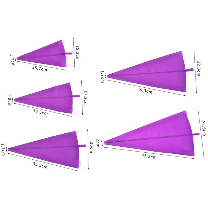 

5 Sizes Purple Silicone Piping Bag Reusable Icing Cream Pastry Cake Decorating Tool DIY Fondant Sugar Craft Hanging Bag Supplies
