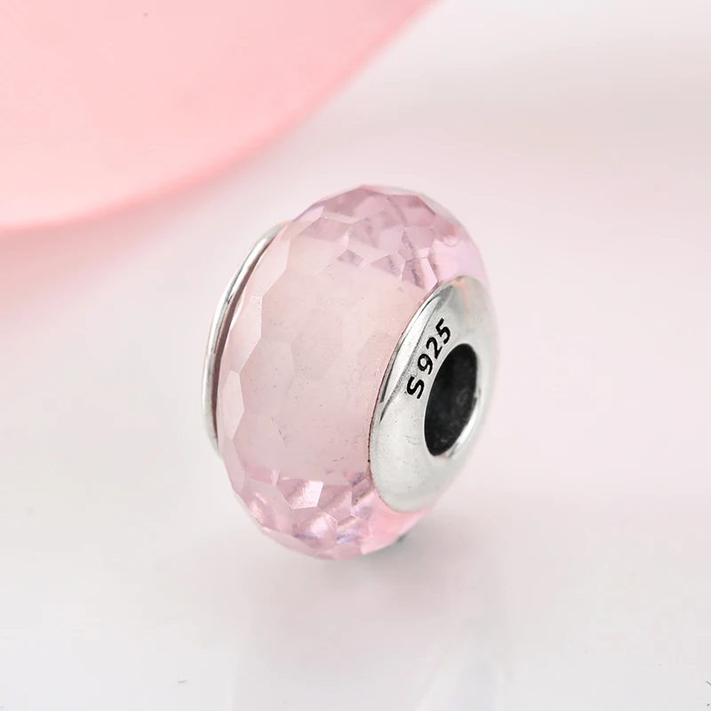 100% подлинное серебро 925 пробы розовый муранский стеклянный бисер Женские