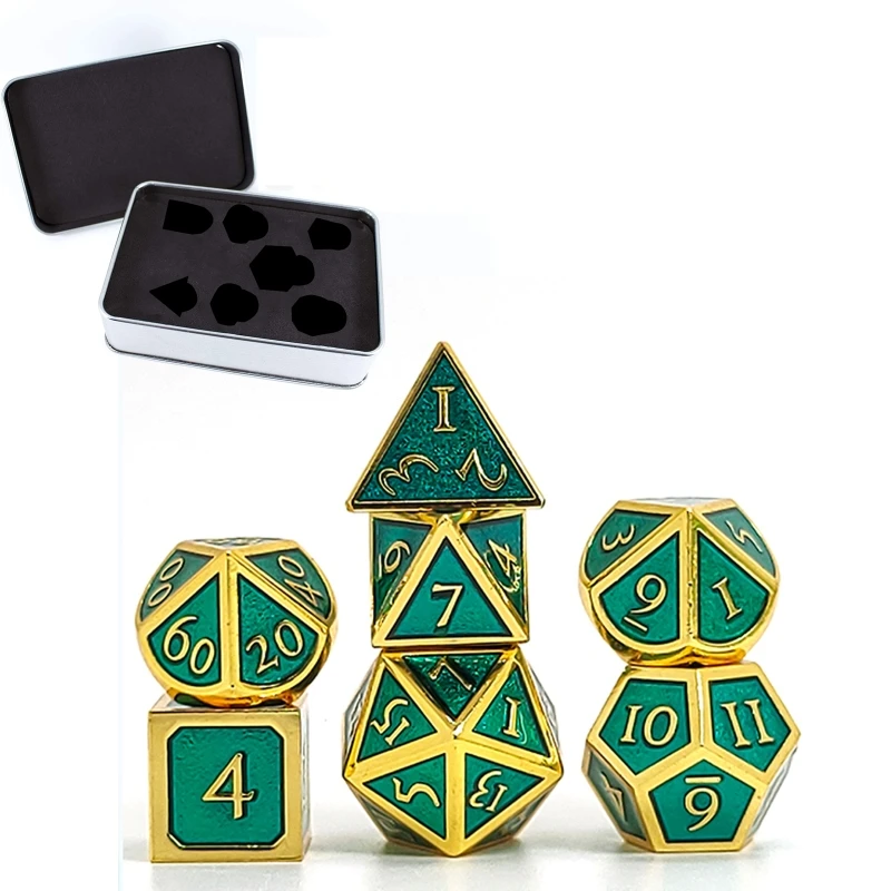 

7 PCS Roman Numerals Metal Dice Metallic DND Game D&D Dice with Metal Case 24BD