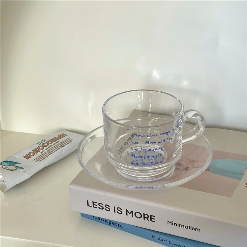 Прозрачная стеклянная чашка CuteLife с надписью Ins многоразовая для питья латте