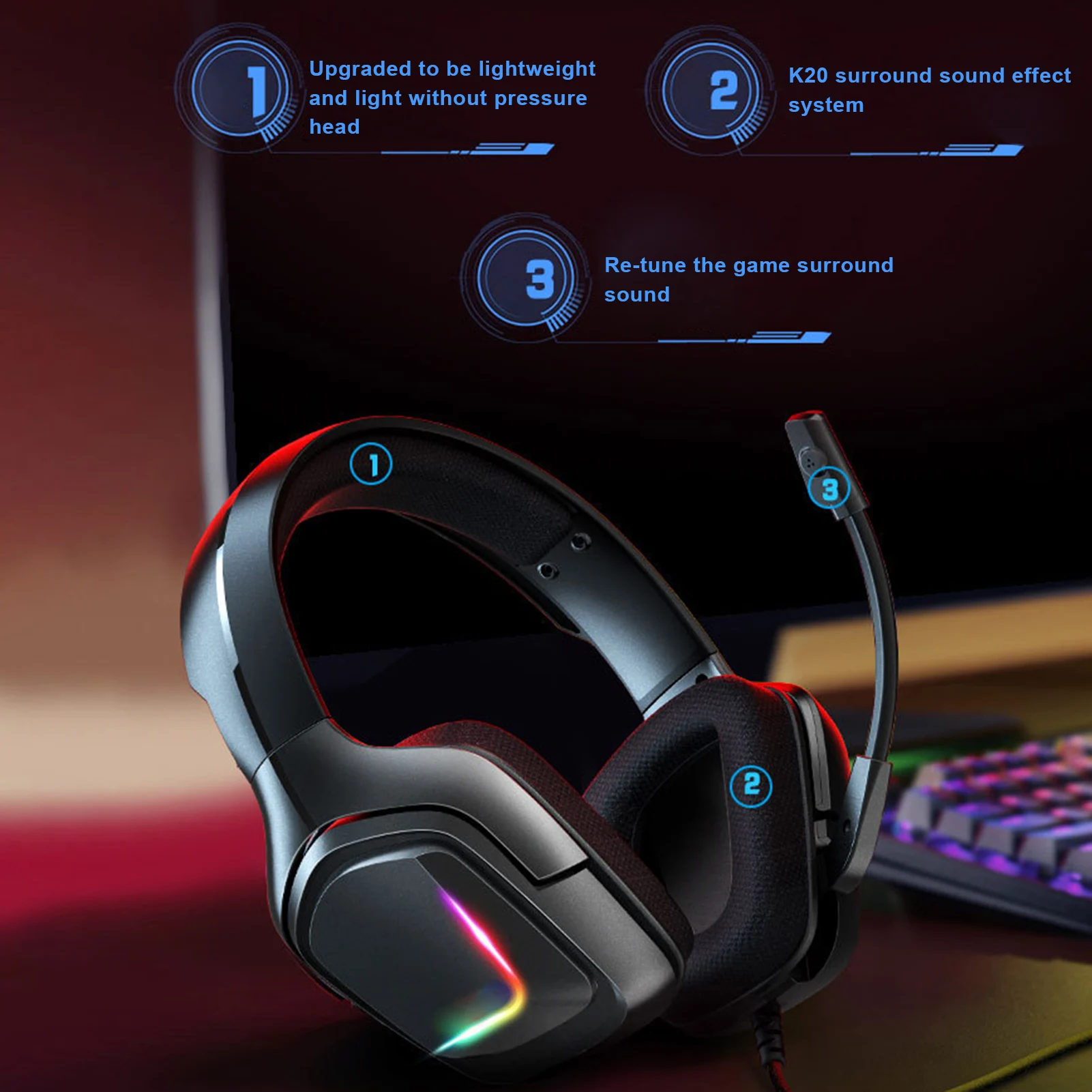 

Gaming Headphones Headset Deep Bass Stereo Wired Gamer Earphone Microphone with Backlit Earphones Headphones for RGB Desktop PC