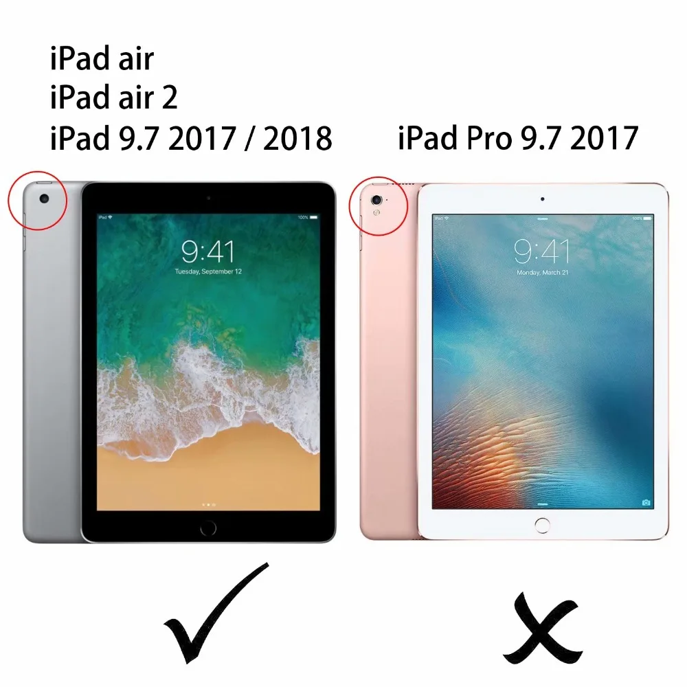 Чехол для Apple IPad 9 7 2017 2018 чехол планшета ПУ + силикон A1822 A1893 искусственная кожа Air 2