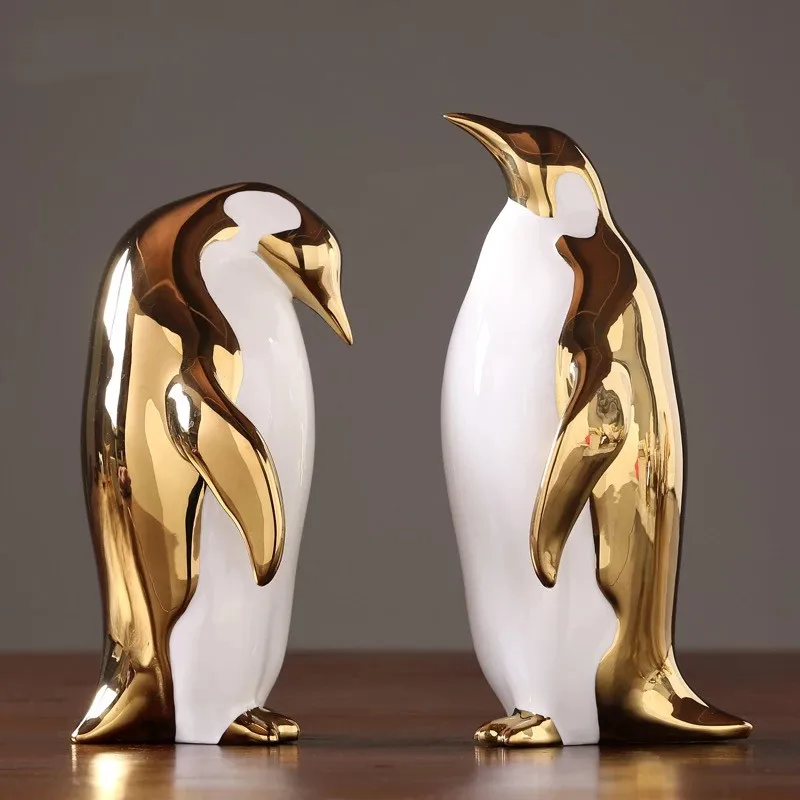 Скандинавская Золотая керамическая статуэтка пингвина креативное украшение для