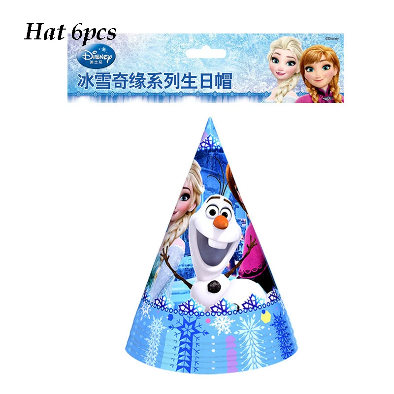 Hat 6pcs Дисней Холодное сердце принцесса Снежная королева тематическая вечеринка на день рождения украшения Детские вечерние принадлежности для девочек Декор Детский день рождения набор посуды - Color: Hat 6pcs