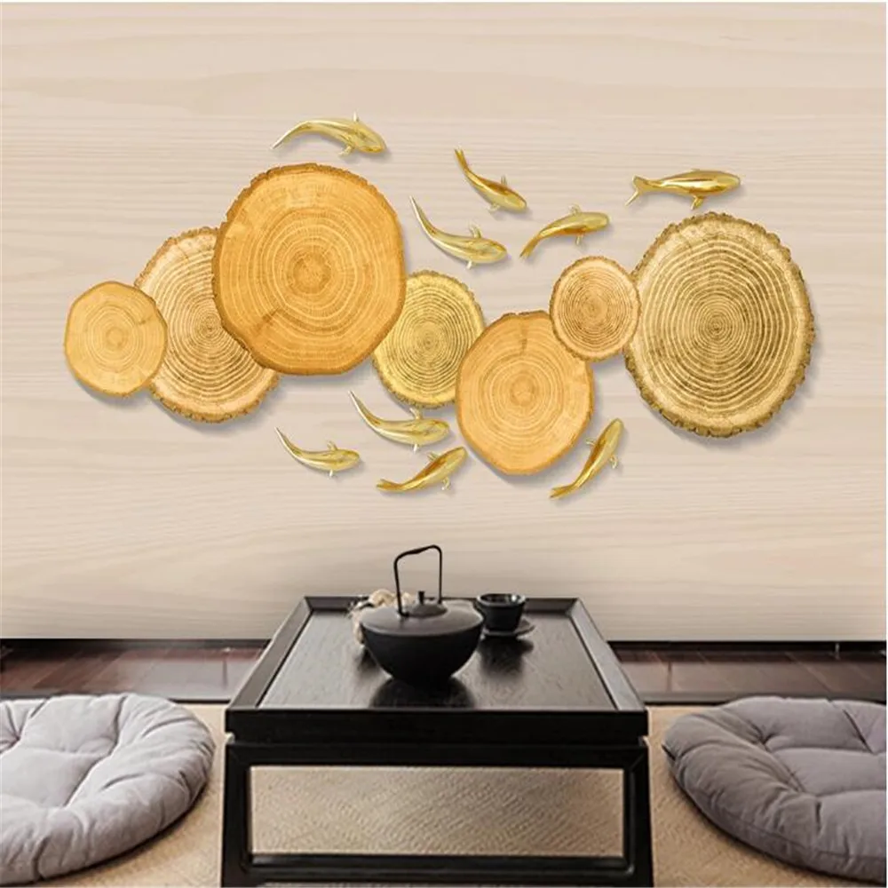 

Milofi Новый китайский стиль абстрактный трехмерный рельефный Годовой Кольцо девять рыб иллюстрация телевизор большая фоновая стена