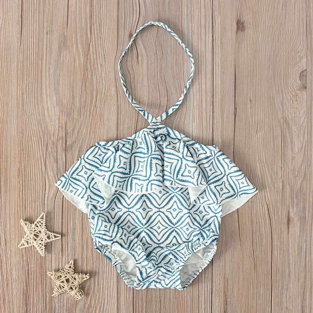 Купальник с оборками и геометрическим принтом для девочек Пляжное боди бикини