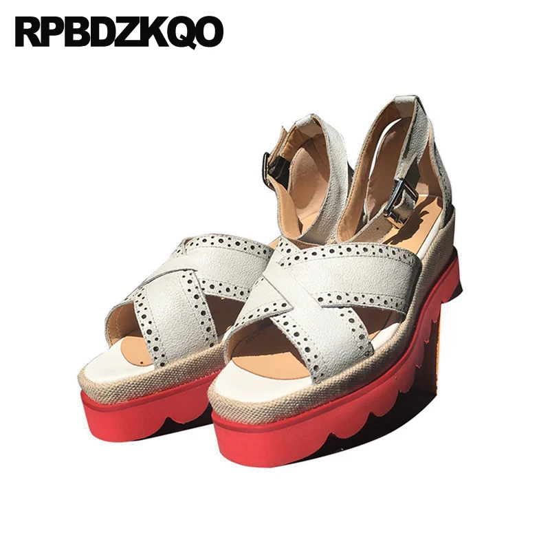 женщины Настоящая кожа лето плюс размер клинья сандалии платформа для высоких