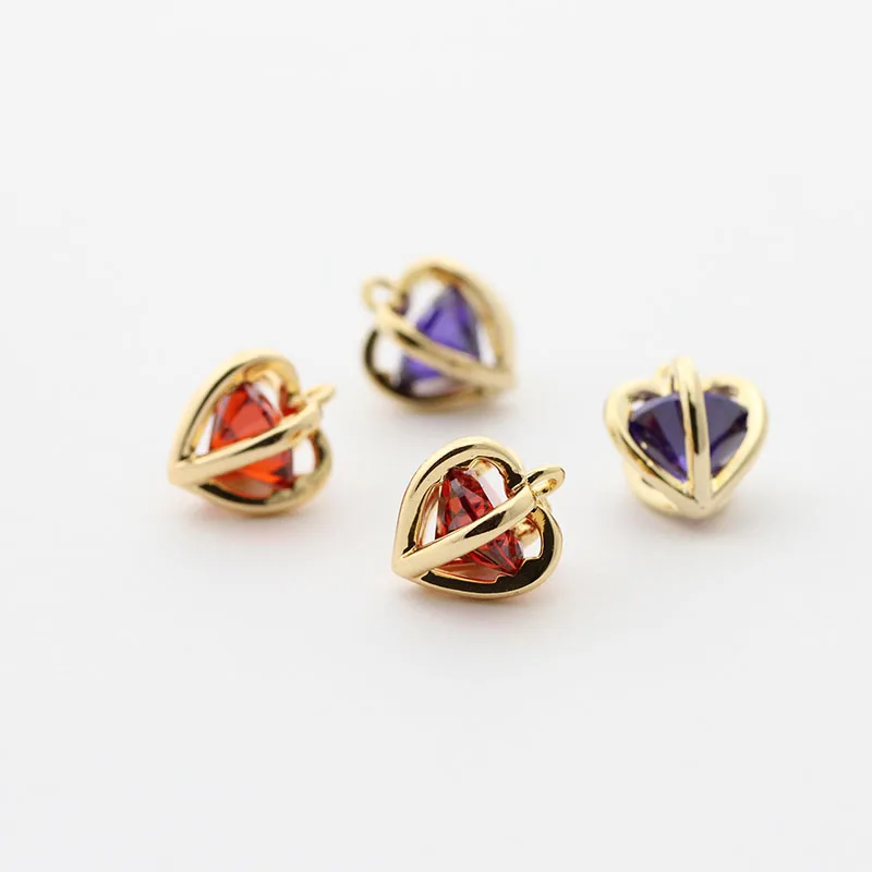 Подвески из латуни с покрытием золотом 24 карата цирконом в форме сердца для