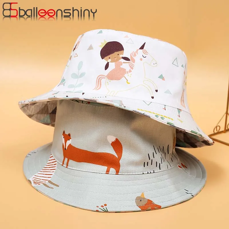 

BalleenShiny Summer Baby Sun Hat for 3-8 Years Boys Girls Cap Children Beach Bucket Hats Cute Cartoon Infant Caps UV Protection