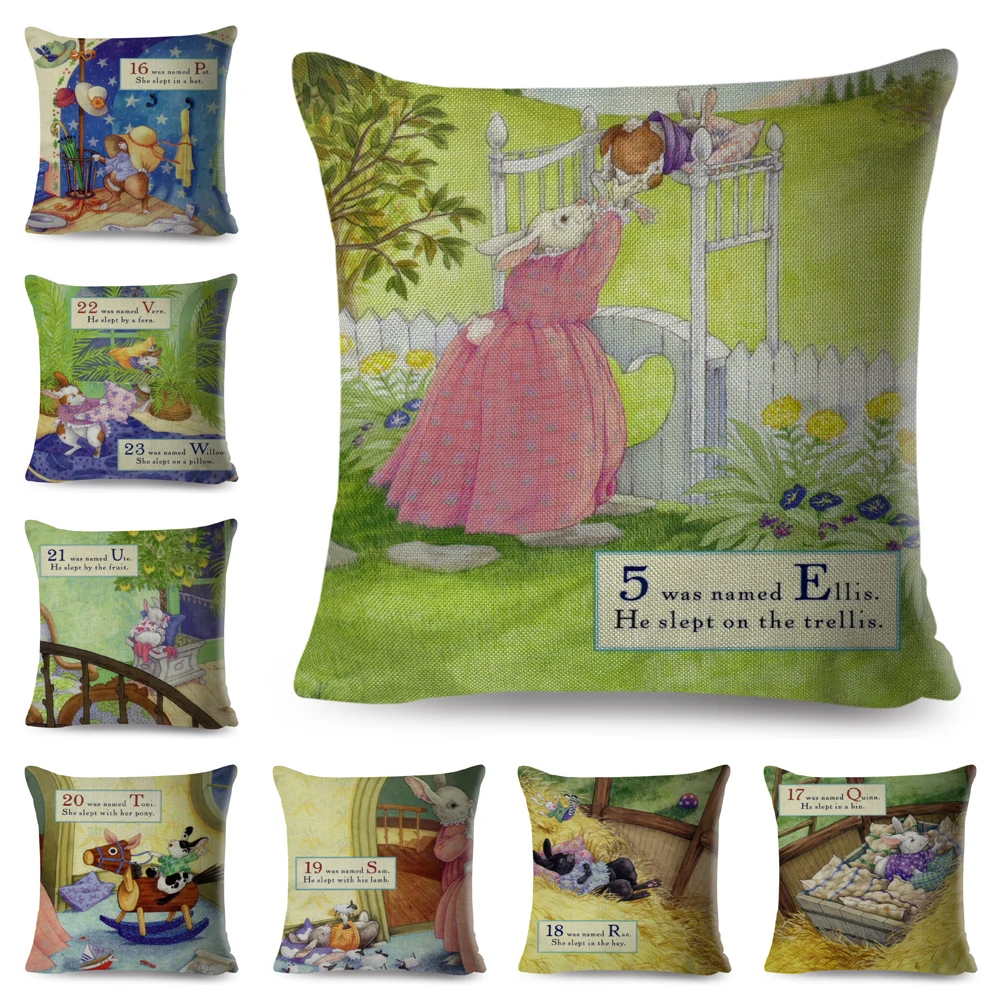 

Cute Cartoon Rabbit Fairytale Cushion Cover for Sofa Children Room Home Car Decor kids Story Pillowcase Polyester Pillow Case