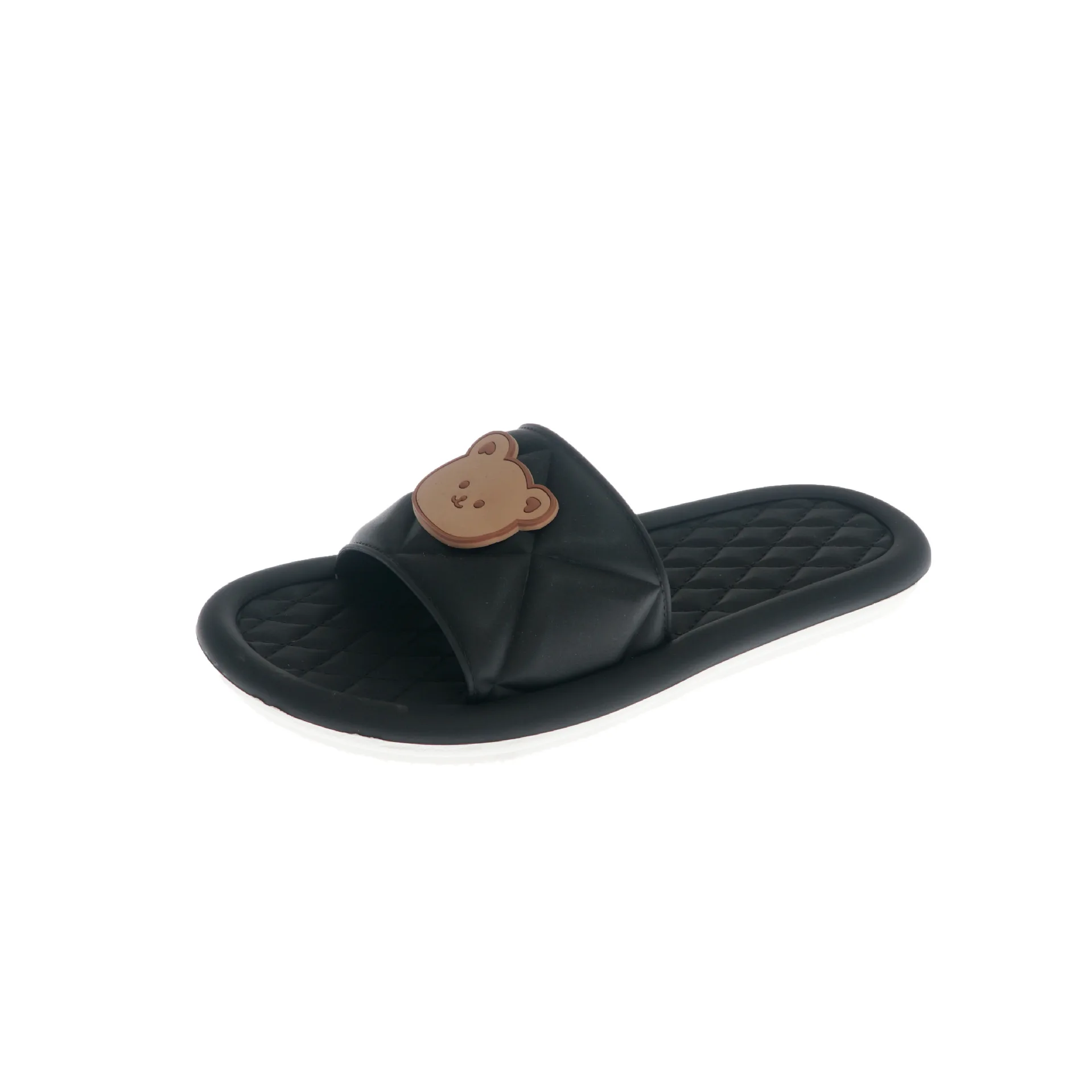 

Cartoon Bear House Women Slippers Flat Sole Rhombus Pattern Grils Shoes Non-slip Ladies Slides With Socks Gift Summer Cute