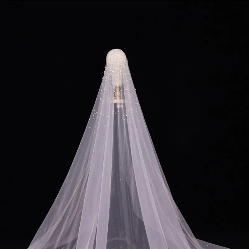 3M Long Pearls Wedding Veil Tulle 1T White Bridal Elegant Luxurious Beaded Bride Ivory Party Veils With Comb | Свадьбы и торжества