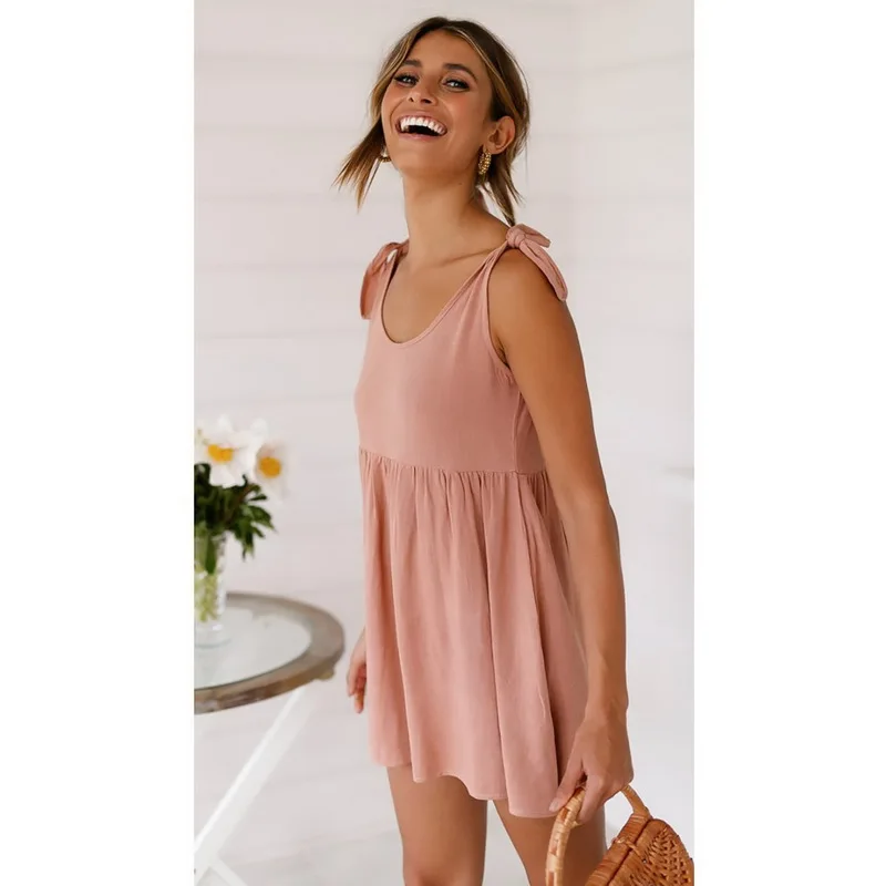 

2021 Summer Dress Women O Neck Casual Solid Color Spaghetti Elegant Dresses A Line Sleeveless Sexy Mini Women Dress