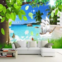 custom self adhesive waterproof wallpaper 3d tree seascape murals living room bathroom removable wall stickers papel de parede