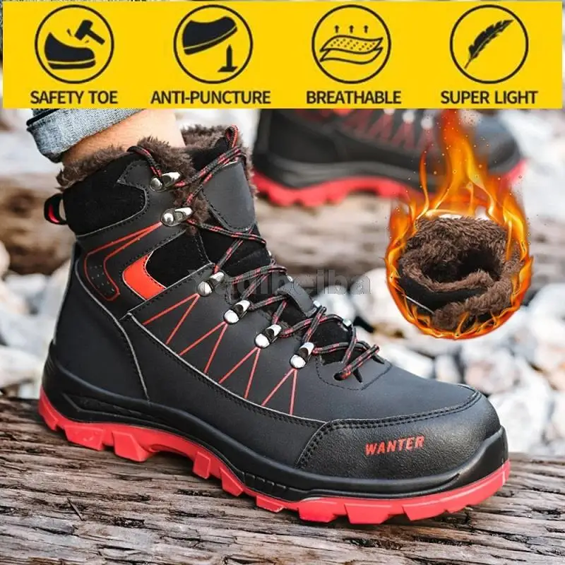 

High-top Work Safety Shoes Men's Anti-smashing Anti-piercing Work Safety Boots Winter Plus Velvet Warm Protective Shoes Winter