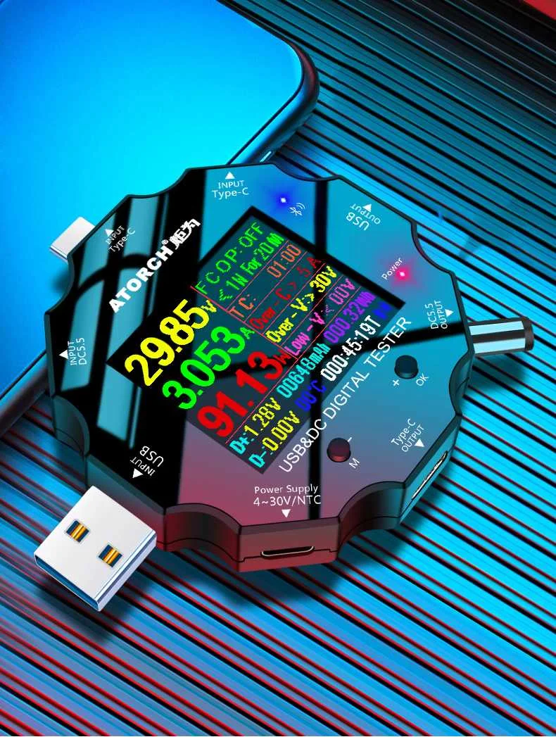 UD18 bluetooth цифровой вольтметр USB3.0/DC/Тип-C 18 в 1 взаимный обмен данными между компьютером и периферийными устройствами тестер приложения DC Вольтметр Амперметр HD Экран 6-Bit Дисплей