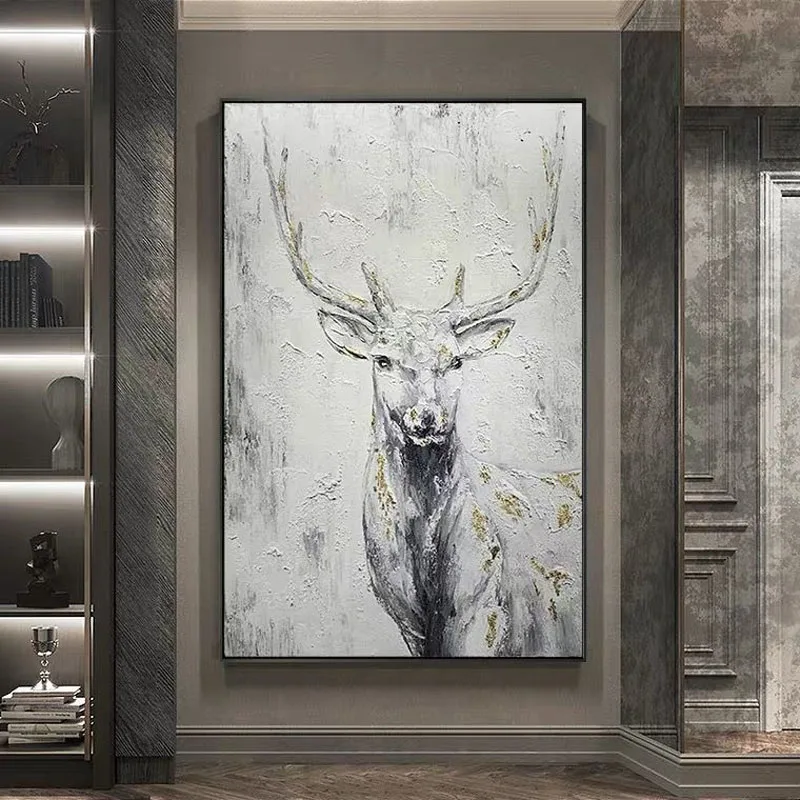 

Hand Painted Wall Decor Abstract Deer Oil Painting On Canvas Wall Art Pictures Unframed Hot Selling Animal Wall Canvas Artwork