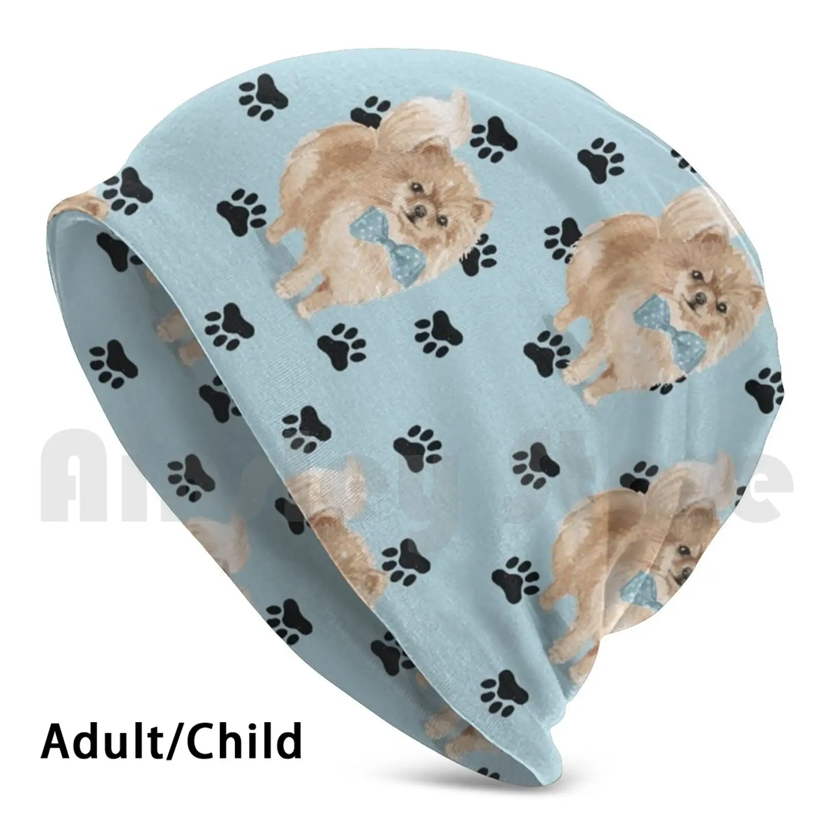 

Pomeranian Paw Prints Pattern On Blue Beanies Pullover Cap Comfortable Pomeranian Dog Paw Animal Pet Cute Blue Love