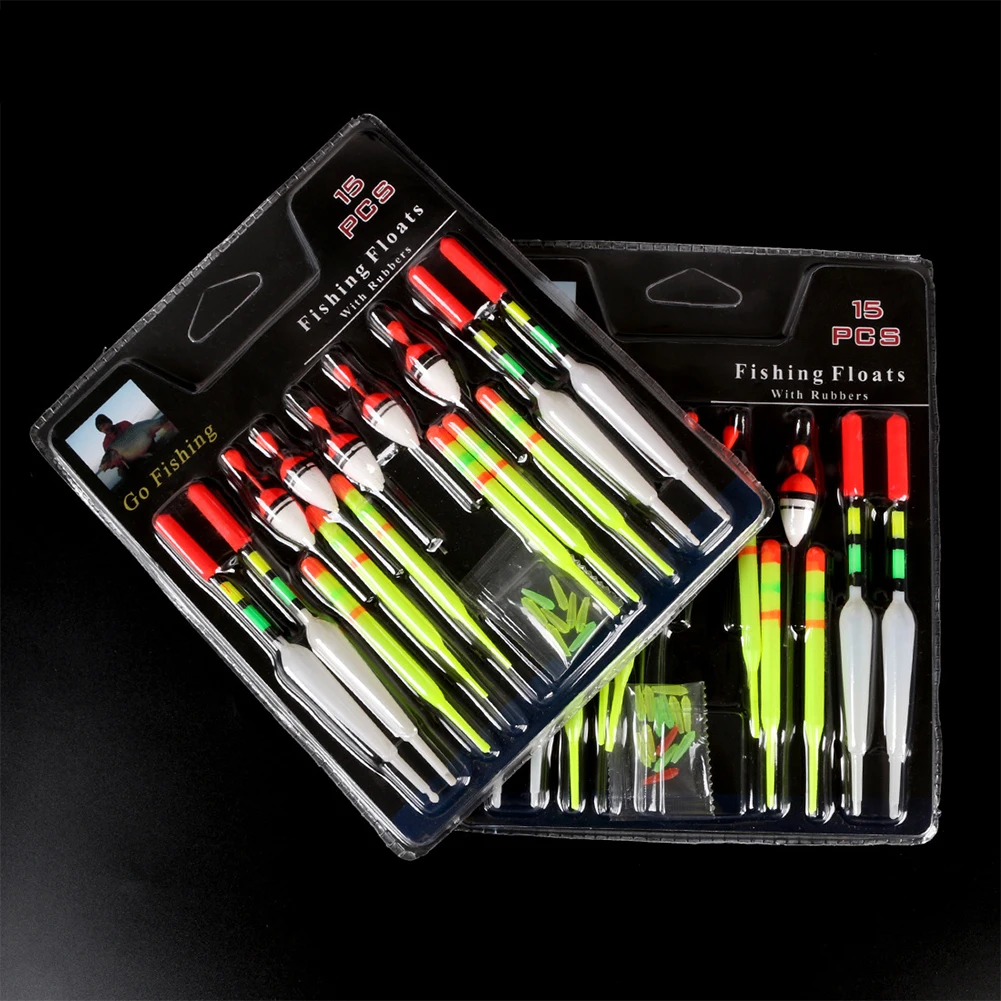 

15Pcs/Set Vertical Buoys Fishing Floats Assorted 3 Sizes Fishing Buoys for Sea Fishing Ice Fishing Angling Fishing Tackle Float
