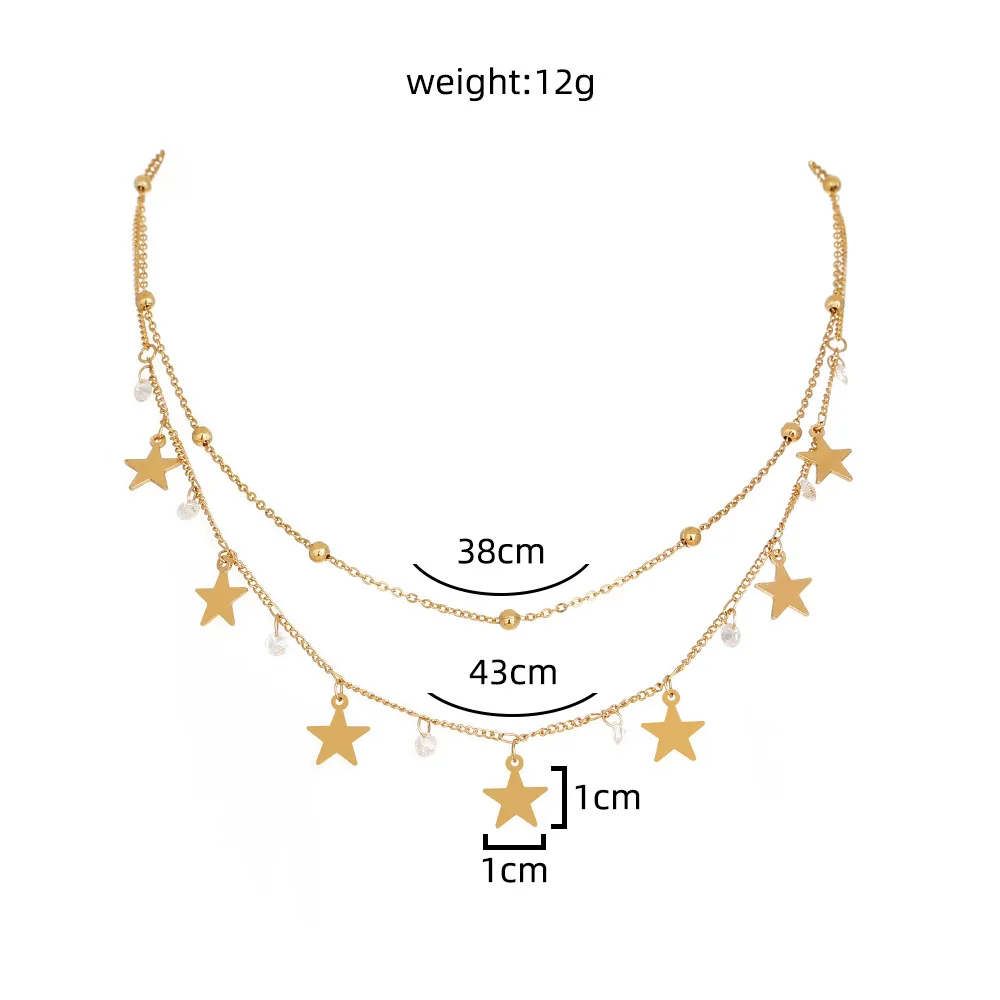 

Chic New Shiny Gold Stars Pendant Necklaces for Women Zircons Clavicle Chain Classic Temperament Wedding Jewelry Wholesale