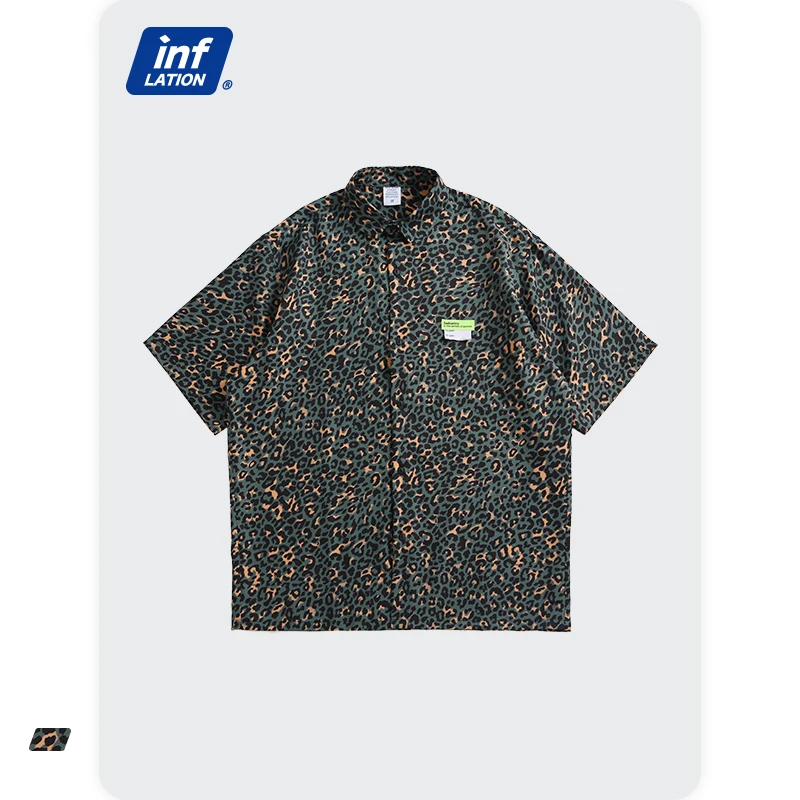 

INFALTION Mens Hawaiian Shirts Streetwear 2021 New Look Leopard Digital Print Cool Holiday Beach Shirts Teens 2249S21