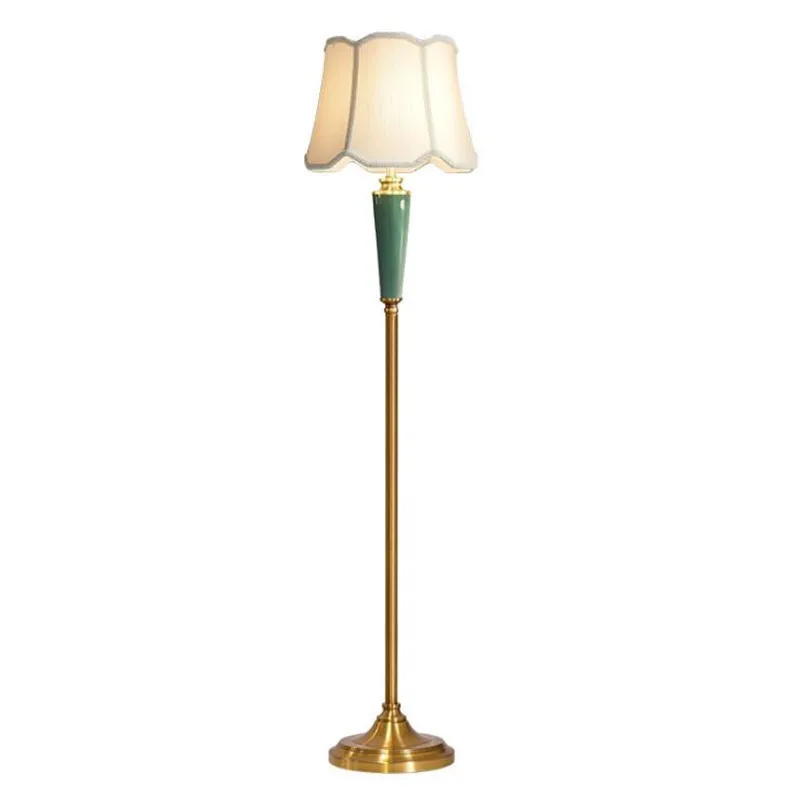 

Modern Luxurious Ceramic Copper Floor Lamp for Foyer Bed Room Study Decor Porcelain Fabric Floor Light 163cm 1893
