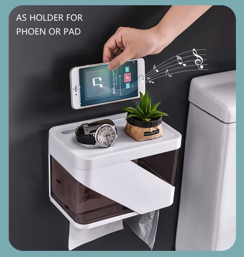 

Fashion Style Toilet Paper Holder Double Layer Waterproof Storage Tissue Box Wall Mounted Roll Dispenser Portable