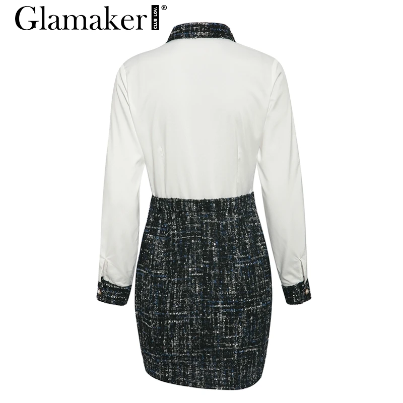 Glamaker, сексуальное облегающее твидовое короткое платье в стиле пэчворк, женское осеннее платье с длинным рукавом, элегантные женские вечерние платья для клуба, зимнее платье