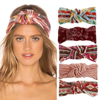 hair accessories for women hair bands spring summer new printed bohemian cross knot headbands simple fabric wide side headwear