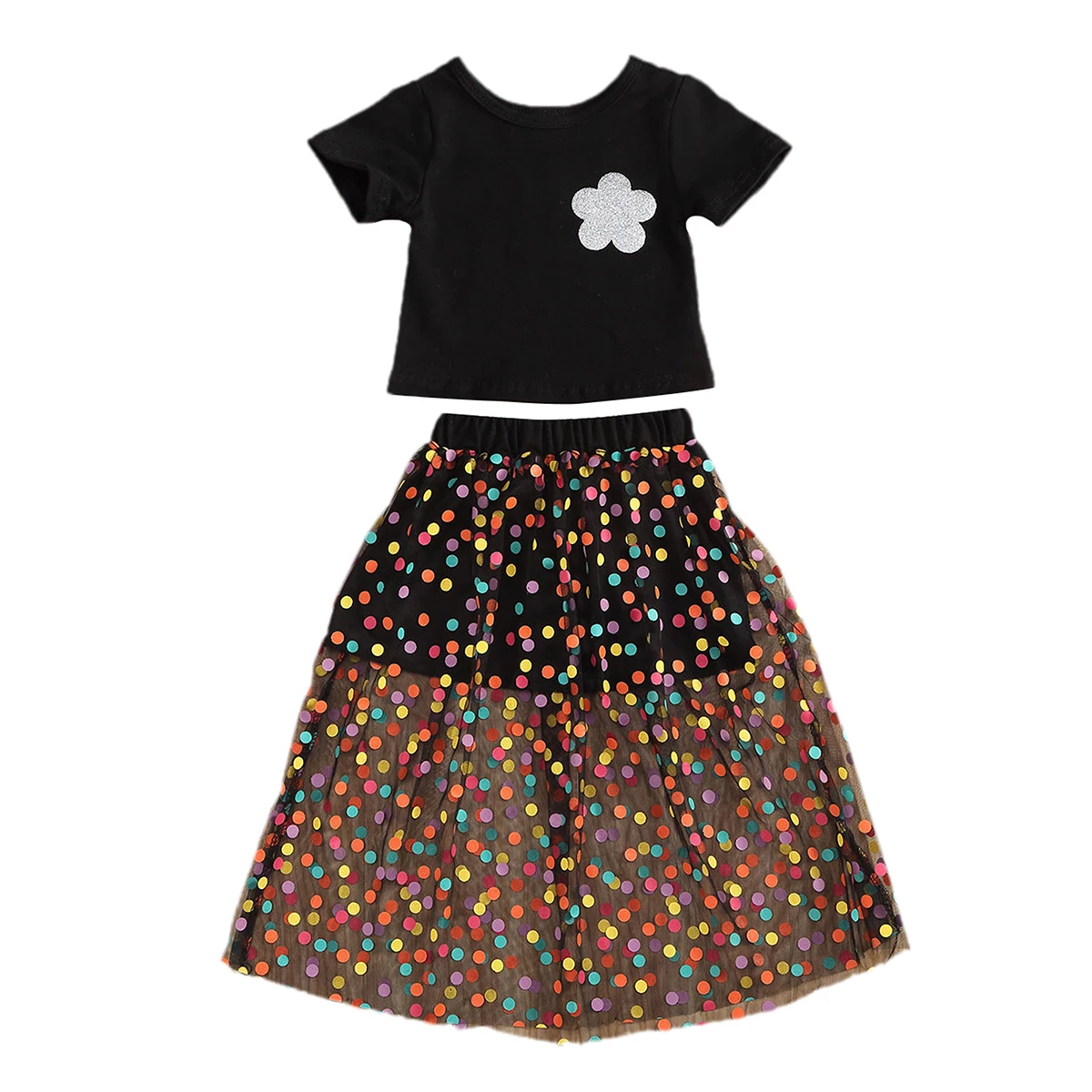 Комплект из двух предметов для девочек хлопковая Футболка с блестками и